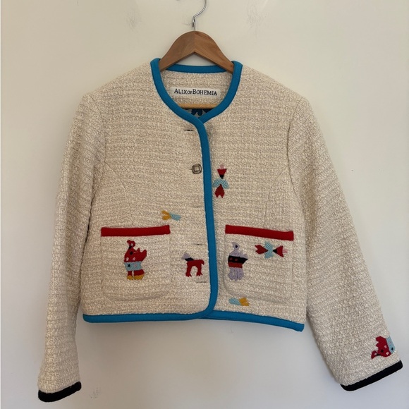 Alix Of Bohemia Jackets & Blazers - Alix Of Bohemia Cream Jacket with Blue Trim